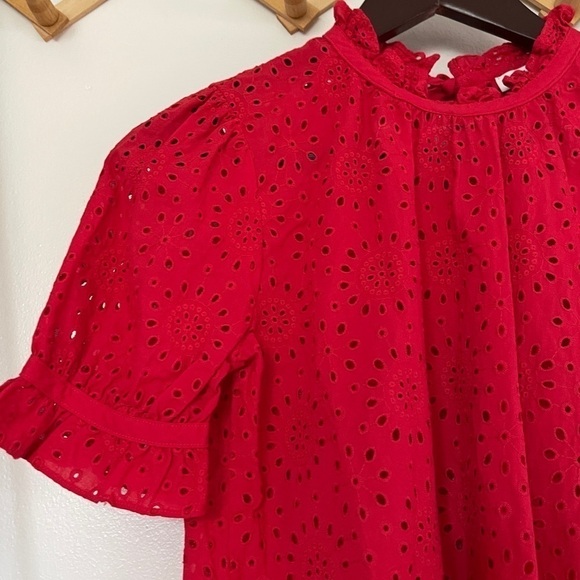 Madewell Embroidered Eyelet Ruffle-Neck Keyhole Top - Picture 3 of 7